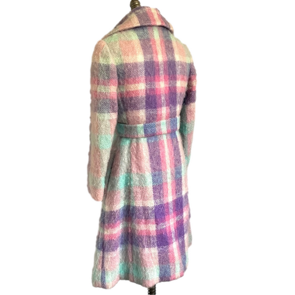 Vintage Pastel Colourful Plaid Mohair Long Coat - S/6-8US ๐ธ - Picture 12 of 14